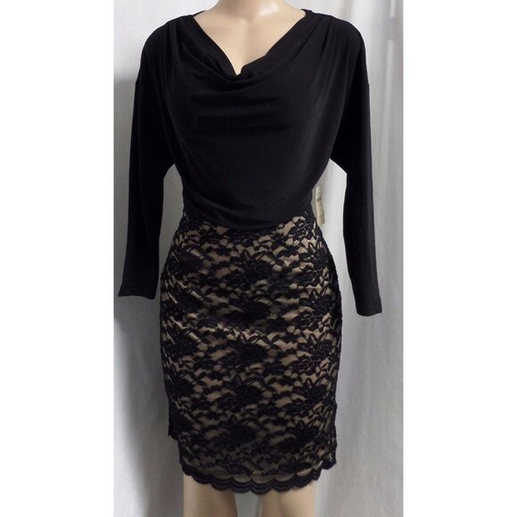 "COLDWATER CREEK" BLACK/BEIGE LACE SKIRT CAREER CASUAL SHEATH DRESS SIZE: 4 NWT - Picture 2 of 6